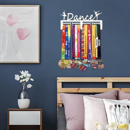 Resama Medal Hanger Holder Display Wall Rack Frame Shelf-Medal Hanger Awards Ribbon Soccer,Gymnastics,Holder Display Rack for 60 Medals - color: Dance White