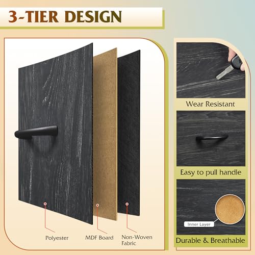 WLIVE Tall Dresser for Bedroom, Fabric Dressers Storage Tower, Dresser & Chest of Drawers with 11 Drawers, Storage Cabinet, Hallway, Closets, Steel Frame, Wood Top, Charcoal Black Wood Grain Print - color: Charcoal Black Wood Grain Print