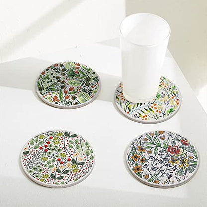 AD Set of 6 Coasters for Drinks Absorbing Round Ceramic Stone Coaster with Cork Base,Tabletop Protection Mat for Mugs and Cups,Office,Kitchen (Bontanicals) - style: Bontanicals