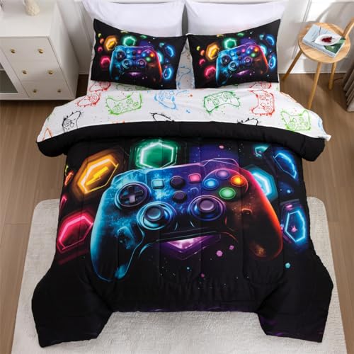 NTBED Game Console Comforter Set for Boys Girls Kids Space Universe Gaming Geometric Lightweight Microfiber Gamer Bedding Sets (Multi, Twin 5Pcs) - color: Yellow, size: Twin