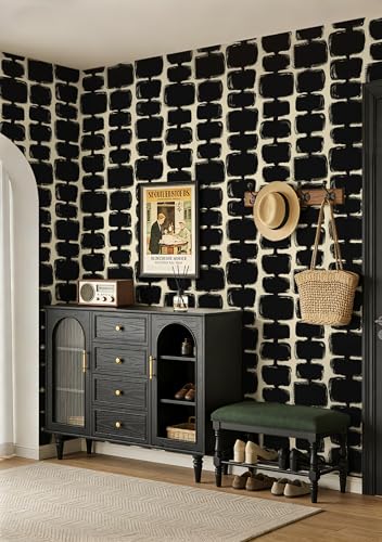 Safiyya Peel and Stick Wallpaper Black and Cream White Contact Paper Mid Century Modern Abstract Geometric Wall Paper Self Adhesive Removable Wallpaper for Bathroom and Bedroom Vinyl 17.3"x78.7" - color: Black and Cream White, size: 17.3" x 78.7"