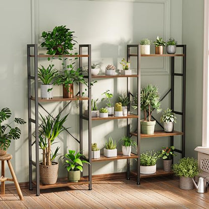 SUPERJARE Triple Bookshelf, Bookcase with 11 Open Display Shelves, Wide Book Shelf Book Case for Home & Office, 4 Tier, Brown - color: Rustic Brown, size: 4 Tier