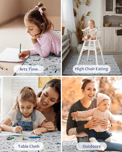 Blissful Diary Baby Splat Mat for Under High Chair, 50.4 x 50.4 Inch Wipeable Splash Mat, Waterproof and Washable, Anti-Slip Floor Protector, Gray Zebra - color: Gray Zebra