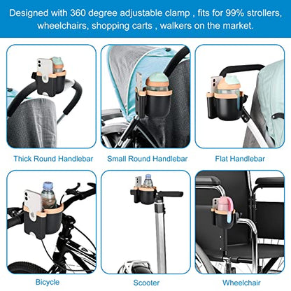 Accmor Stroller Cup Holder with Phone Holder, Bike Cup Holder, Universal Cup Holder for Uppababy Nuna Doona Strollers, 2-in-1 Cup Holder for Walker, Wheelchair, Scooter - color: Mix Pink
