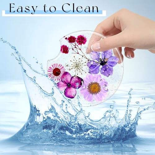 Swooflia Flower Car Cup Holder Coasters for Women - 2.75 Inch Cute Resin Clear Automotive Drink Cupholder Insert Car Accessories 2 Pack Pink Purple - color: Pink Purple