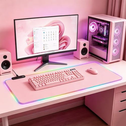 Lomiluskr RGB Large Gaming Mouse Pad, Extended Mouse Pad with 12 Lighting Effects, Water Proof Mutispandex Surface, Non-Slip Rubber Base, 80x30 cm / 31.5×11.8 in (Pink) - color: Pink