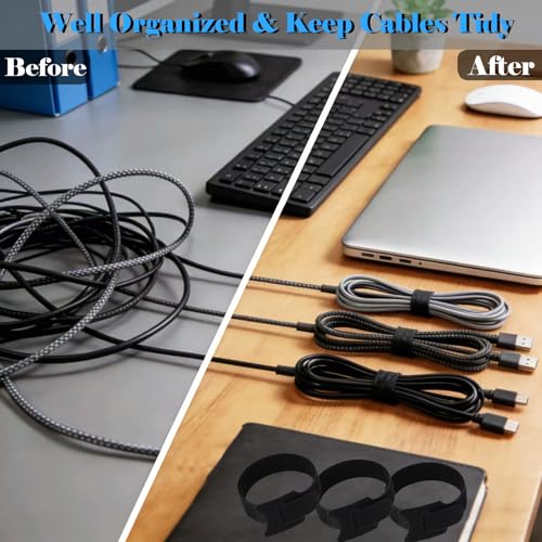 100PCS Hook and Loop Straps - 6 Inch Reusable Cable Ties for Cable Management, Adjustable Cord Organizer Hook & Loop Straps for Home, Office and Data Centers, Black
