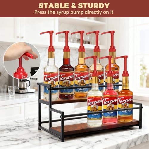 Coffee Syrup Rack Organizer, 2-Tier | Metal Bottle Holder, 10 Bottles Capacity, Rustic Countertop Display Shelf, For Coffee Bar, Kitchen Cabinet, Pantry - color: 2-Tier