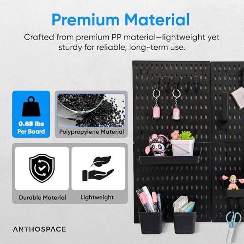 Black Pegboard Organizer Set with Hooks & Storage Boxes, Desk or Wall Peg Board Panels for Tools, Crafts, and Office Supplies – 4 Boards (30×30 cm Each)