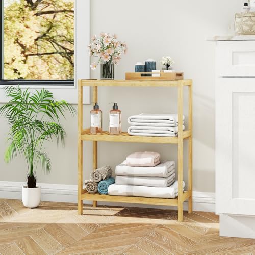 Bamboo Bathroom Shelf, Stand Utility Storage Shelf Multifunctional Bathroom Kitchen Living Room Holder Plant Flower Stand (3-Tier) - size: 3-Tier-1
