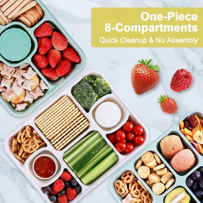 Large Snackle Box Container with 2 Sauce Cups, 8-Compartment Divided Serving Tray with Lid & Handle, Portable Snack Tray for Travel Picnic, Leak-Proof, Dishwasher Safe, BPA-Free - color: White