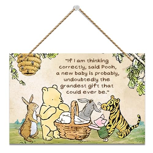 Hatzelou 1PCS Classic Winnie Baby Shower Centerpiece, Winnie Quotes Wall Hanging Sign, the Pooh Wall Sign Gifts, Adorable Winnie Sign for Home Bedroom Nursery, Perfect for Baby Shower Party Decor - size: 1pcs-new-baby