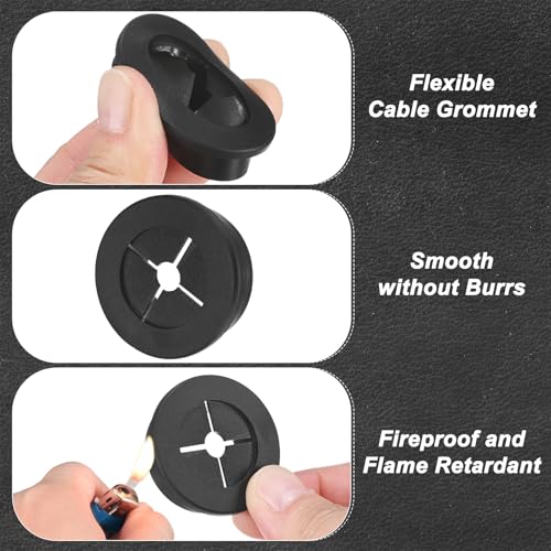 M METERXITY 6-Pack Rubber Grommets for Wiring 30mm Desk Grommet Double-Sided Flexible Cable Cord Grommet Desk Hole Cover for Cables/Wires Through Protection Cable Grommet [Black] - size: 30 mm