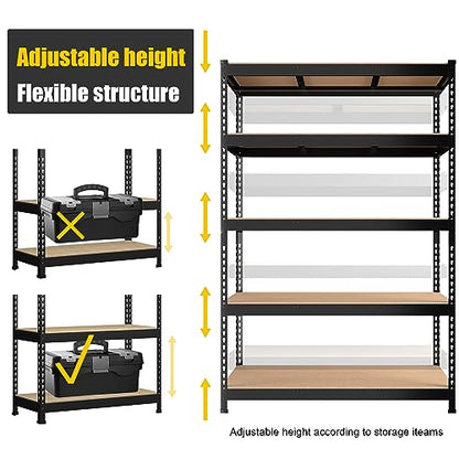 PrimeZone 48" x 24" x 72" Heavy Duty Storage Shelves - 5 Tier Adjustable Garage Storage Shelving, Metal Storage Utility Rack Shelf Unit for Warehouse Pantry Closet Kitchen, Black - size: 48"W x 24"D x 72"H