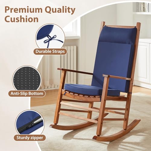 Waterproof Rocking Chair Cushions Outdoor & Indoor, Wooden Rocking Chair Pads, Non-Slip Large Glider Rocker Replacement Cushions with Pillow & Ties,Seat & Back Cushion for Rocker Blue - color: Blue