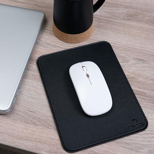 Faux Leather Mouse Pad 6 x 8 INCH – Elegant & Waterproof | Synthetic Leather, Non-Slip Rubber Base, Stitched Edges | Ideal for Laptop, Office, Travel (Black) - color: BLACK