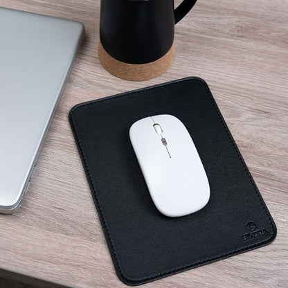 Faux Leather Mouse Pad 6 x 8 INCH – Elegant & Waterproof | Synthetic Leather, Non-Slip Rubber Base, Stitched Edges | Ideal for Laptop, Office, Travel (Black) - color: BLACK