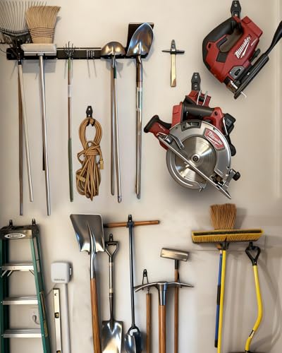 PIYILO Garden Tool Organizer 48 in with 18 Garage Hooks, Heavy Duty Garage Wall Hooks for Hanging Ladder, Bike, Tool Storage Rack for Yard Tools, Shovel, Shed (23 Pack) - size: 48 inch 18-Hook