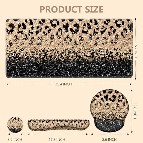 iLeadon Mouse Pad Set, Desk Mat + Mouse Pad with Wrist Rest + Keyboard Wrist Rest + Coaster, 4in1 Leopard Mouse and Keyboard Pad Set for Home Office, Black Gold Leopard - color: Black Gold Leopard