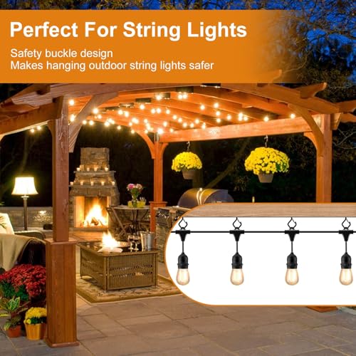 42 Pcs Screw Hooks for Outdoor String Lights, Patio Wall Ceilling Eye Hook | Square Q-Hanger Hook with Safety Buckle for Hanging Cup Plant Pots Christmas Decor Wire Fairy Led, Wind Nut Driver, Black