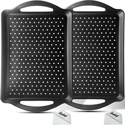 ECOIOU Non Slip Food Serving Tray with Handles, 2-Pack Rectangle Anti-Slip Non-Toxic Dishwasher Safe Tray for Snack Fruit Dessert Breakfast Drink,Black - color: Black