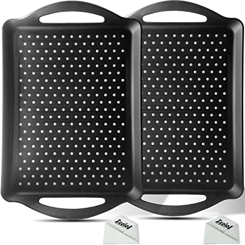 ECOIOU Non Slip Food Serving Tray with Handles, 2-Pack Rectangle Anti-Slip Non-Toxic Dishwasher Safe Tray for Snack Fruit Dessert Breakfast Drink,Black - color: Black