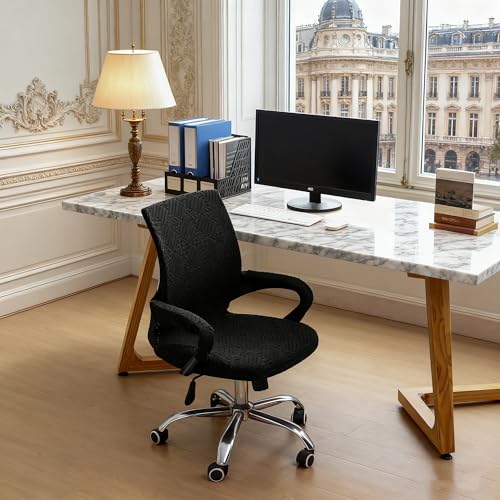 Small Office Chair Cover with Zipper Armrest Cover 18Inch Wide Stretch Black Jacquard Desk Computer Chair Covers with Arm Washable - color: Jacquard L-black, size: Small