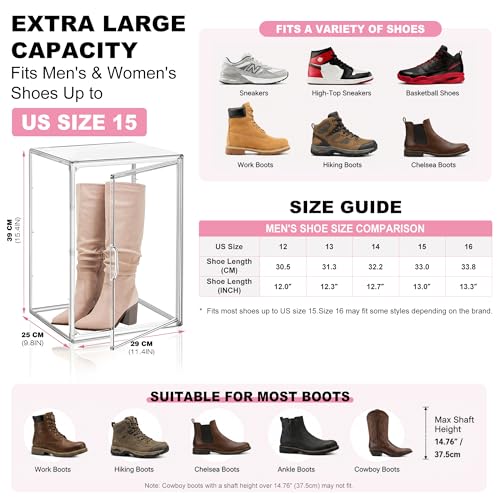 Clear Tall Boot Storage Box, Organizer for Ankle Boots and Booties | Fits Men/Women Shoes Size 15.Designed for ankle boots,short fashion boots.Clear stackable storage with dustproof protection. - color: Clear, size: XX-Large