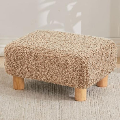 Small Foot Stool Ottoman, Sherpa Footstool Ottoman Foot Rest for Couch, Rectangle Footstools and Ottomans Small for Living Room, Entryway and Bedroom (Light Brown) - color: Light Brown