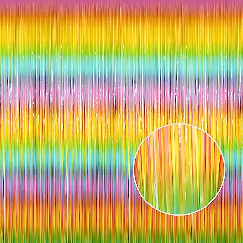 GOER 3.2 ft x 8.2 ft Metallic Tinsel Foil Fringe Curtains Party Photo Backdrop Party Streamers for Birthday,Graduation,New Year Eve Decorations Wedding Decor(1 Pack,Candy Macaroon Multicolor) - color: Candy Macaroon Multicolor, size: 1 Pack