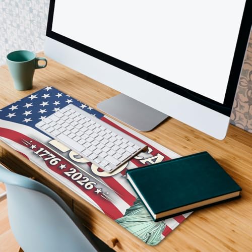 America 250 Mouse Pad Statue of Liberty America Flag Mousepad Extended Large Laptop Keyboard Non-Slip Rubber Base with Stitched Edges for Home Office Computer Keyboard Laptop 31.5x11.8 Inch - color: America 250 America Flag, size: 31.5" x 11.8"