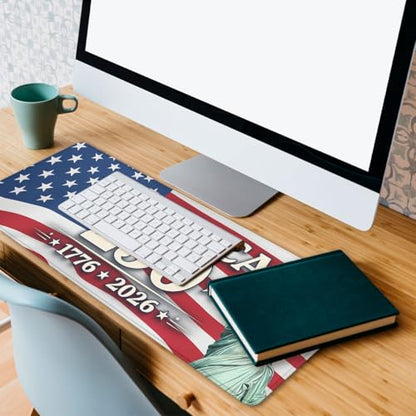 America 250 Mouse Pad Statue of Liberty America Flag Mousepad Extended Large Laptop Keyboard Non-Slip Rubber Base with Stitched Edges for Home Office Computer Keyboard Laptop 31.5x11.8 Inch - color: America 250 America Flag, size: 31.5" x 11.8"