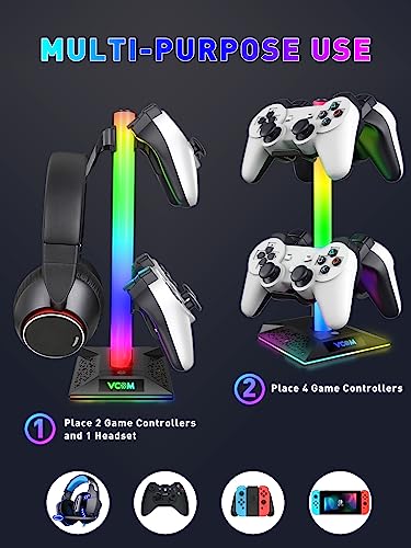 V VCOM RGB Gaming Headphones Stand with 2 USB Ports Headset Stand with 10 Light Modes and Non-Slip Rubber, Suitable for All Earphone Accessories, Best Gift for Husband, Kids, Boyfriend