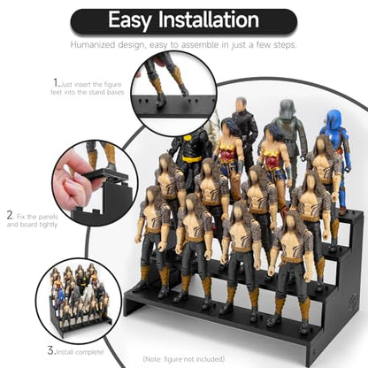 6 inch Acrylic Riser Display Shelf,Clear Action Figures Stands With PEG,4 Tier Toy Collectibles Organizer Compatible with 1/12 Scale Action Figure Toy (Only Fit For 6 inch SW Black Series Figure Toy-Black) - color: Only Fit For 6 inch SW Black Series Figu