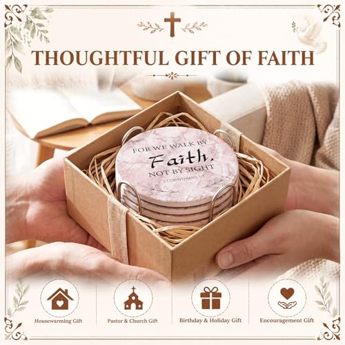Domensi 8 Pcs Christian Coaster Set Ceramic Coaster with Bible Verse Religious Absorbent Coasters Marble Style Drink Cup Mat for Church Christian Decoration Table Protection - style: Marble