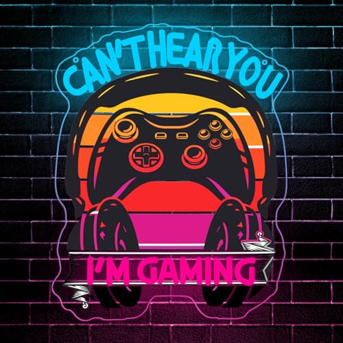 Can't Hear You I'm Gaming Neon Sign, Retro Game Controller Headphone LED Neon Light, USB Dimmable Gaming Room Decor, Gamer Gift for Teen Boys, Man Cave Bedroom Neon Sign For Wall Decor - color: I ' M Gaming