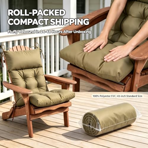 QILLOWAY Outdoor Rocking Chair Cushions Set of 2, 100% Polyester Waterproof Patio Rocking Chair Cushion, High Back Weatherproof Chair Pad for Adirondack & Outdoor Furniture, Sage - color: Sage