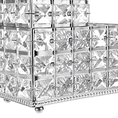 Hipiwe Crystal Remote Control & Makeup Brush Organizer - 2-Slot Silver Tabletop Pen & Pencil Storage Holder for Office & Bathroom - style: 2-Slot, Silver