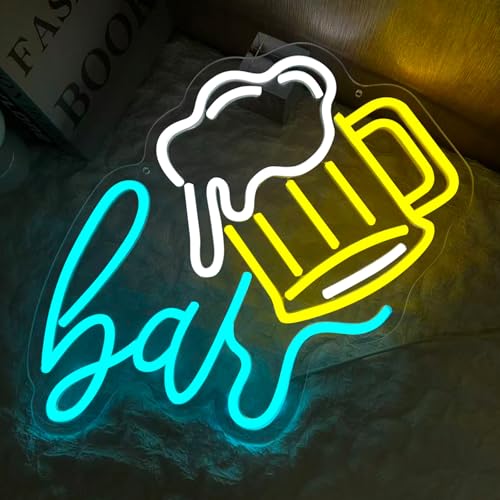 W-BAR Neon Sign, LED Beer Bar Neon Light for Wall Decor, USB Powered Dimmable Neon Beer Mug Sign for Man Cave, Home Bar, Pub, Garage, Party, Bar Decorations Gift - color: W-BAR