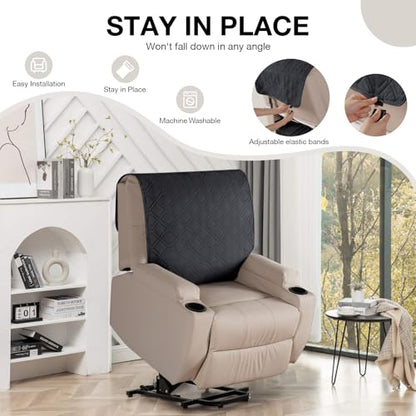 VANSOFY Recliner Chair Covers 100% Waterproof Backrest Cover Reclining Cover Non-Slip Dog Chair Cover Furniture Protector Washable Slipcover Elastic Straps for Pets, Dogs(Black) - color: Black