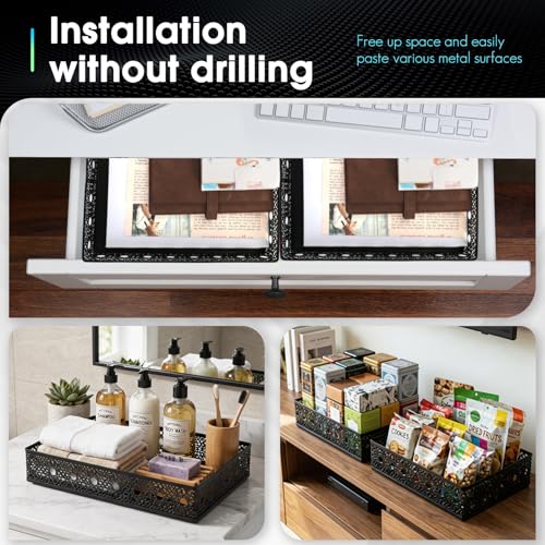 Desk Drawer Organizer, A4 Large Metal Mesh Desk Organizer Tray, Carved Hollow Floral Desk Letter Tray, Versatile Storage Basket for Office Home Supplies,13x9x3 inches (Round Holes,1 PC) - color: Round Holes