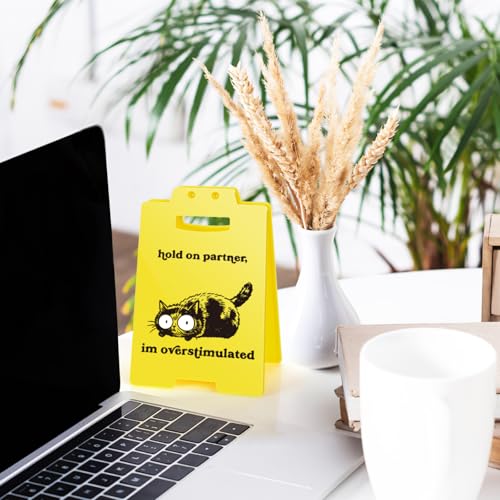 Funny Overstimulated Cat Desk Sign - Cute Office Decor for Coworkers, Novelty Gag Gift for Cat Lovers, ADHD Anxiety, Social Battery and Sensory Overload Sign - style: Overstimulated Cat