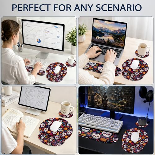 Skull Keyboard Wrist Rest Pad Ergonomic Mouse Pad Set,Flower 3 in 1 Memory Foam Mouse Pad with Non Slip Base for Office and Home - color: Skull Flower