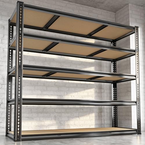 48"W Garage Shelving, 3050LBS Storage Shelves Heavy Duty, 5 Tier Metal Shelving Unit Adjustable Garage Shelves Heavy Duty Shelving for Warehouse,Commercial, Kitchen, 48" W × 18" D × 72" H, Black - size: 48"W x 72" H x 18" D
