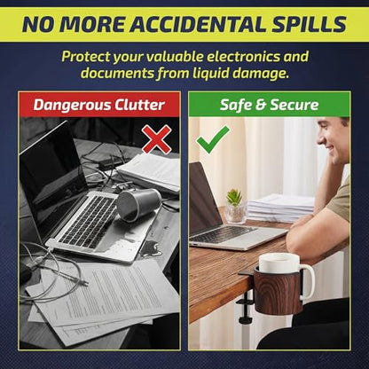 Luxury 2pcs Desk Cup Holder, Tool-Free Clamp On Desk Cup Holder, Fits 40oz Tumbler Holder & 0.2-2in Thick Desks, Anti-Spill for Office, Home, Gaming (2PCS Walnut Design) - color: 2PCS WALNUT DESIGN
