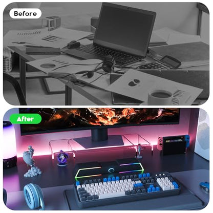 X-cosrack Clear Acrylic Monitor Stand Riser, 3 Shelves Adjustable Dual Monitor Stand with Anti-Slip Mat, Premium Desk Organizer for Home Office, Laptops, PCs, Printers, TVs