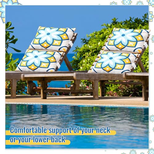 Juexica 2 Pack Chaise Lounge Pillow with Strap Outdoor Waterproof Beach Chair Neck Headrest Pillow Adjustable Elastic Band for Hammock Lumbar Recliner Pillows for Patio Pool Chair(Fresh Flowers) - style: Fresh Flowers