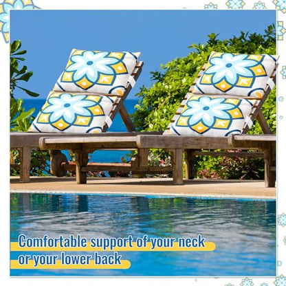 Juexica 2 Pack Chaise Lounge Pillow with Strap Outdoor Waterproof Beach Chair Neck Headrest Pillow Adjustable Elastic Band for Hammock Lumbar Recliner Pillows for Patio Pool Chair(Fresh Flowers) - style: Fresh Flowers