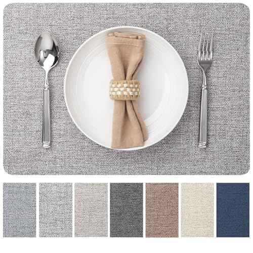 Baroyal Faux Leather Placemats Set of 6 Vinyl Washable Wipeable Table Mats for Kitchen Dining Table Heat Resistant Waterproof Modern Indoor/Outdoor Placemats Non-Slip Easy Clean Place Mats (Mid Gray) - color: C-mid Gray