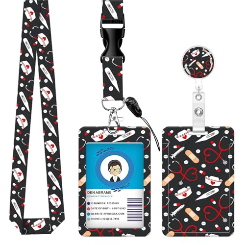 ID Badge Holder with Lanyard Fashionable ID Card Holders with Retractable Lanyards Soft Fiber Metal Clip Sturdy Buckle for Key Wallet Work Nurse Teacher (Nurse Doctor Pattern) - color: Nurse Doctor Pattern